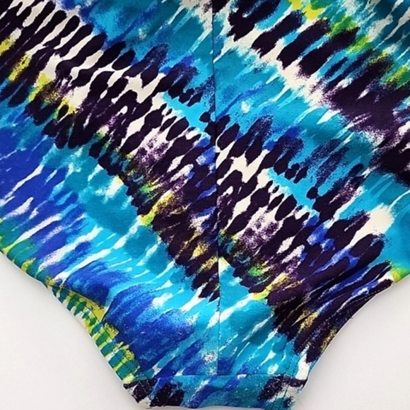 Speedo One Piece Swimsuit Multi Blue Teal  Trim V-Neck Adjustable Straps Size 8 - Picture 10 of 14